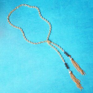 Skinny by Jessica Elliot Tassel Necklace w Matte Gold Chain and Topaz Accents